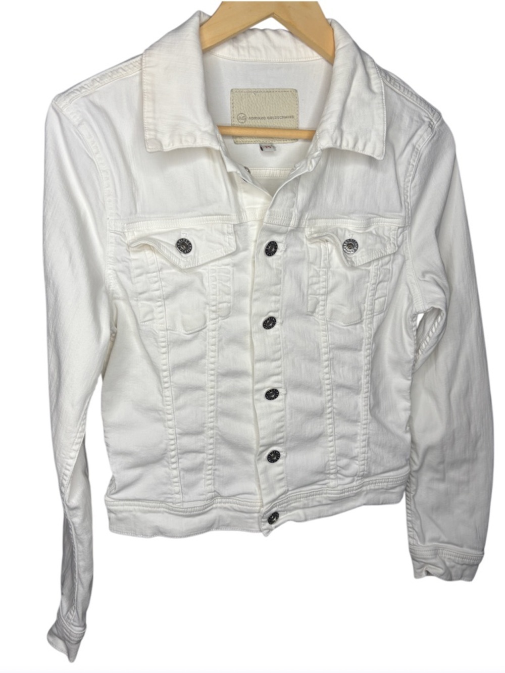 AG Adriano Goldschmied | Robyn Denim Jacket White Cropped Stretch | Medium - Picture 3 of 7